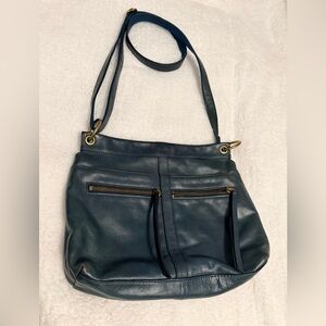Fossil Teal Leather Shoulder Bag with Gold-Tone Hardware